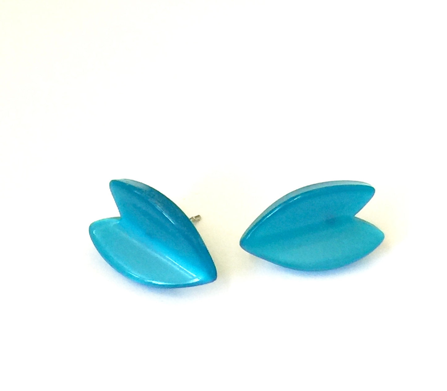 Aqua Blue Moonglow Ivy Leaf Stud Earrings