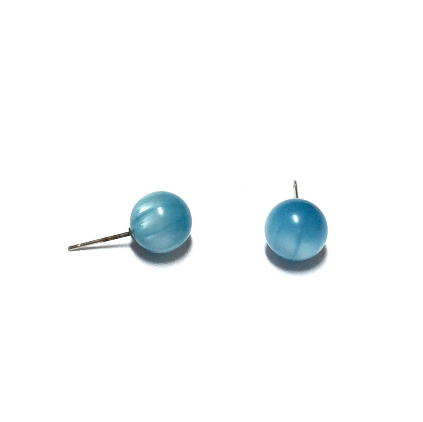 Aqua Blue Moonglow Striped Petite Ball Stud Earrings