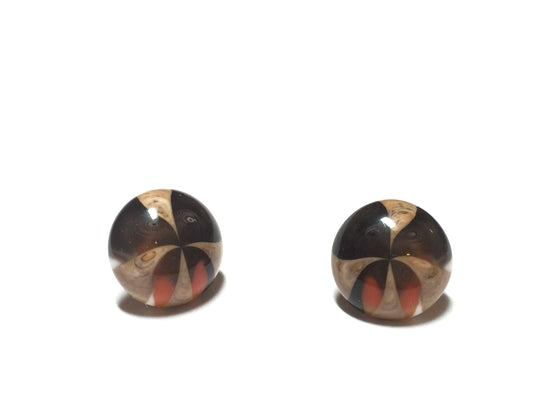 Beige and Brown Kaleidoscope Retro Button Stud Earrings