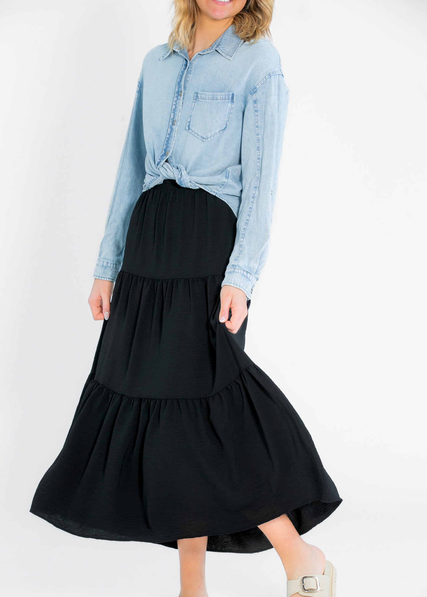Jill Stretch Waist Tiered Maxi Skirt