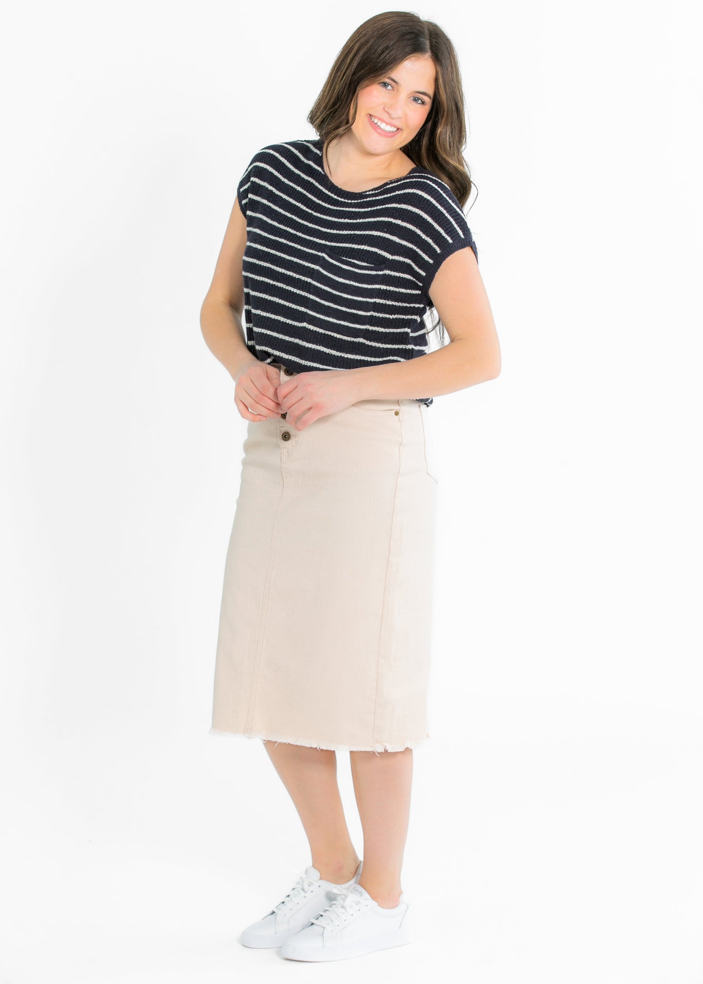 Kobe Raw Hem Denim Midi Skirt