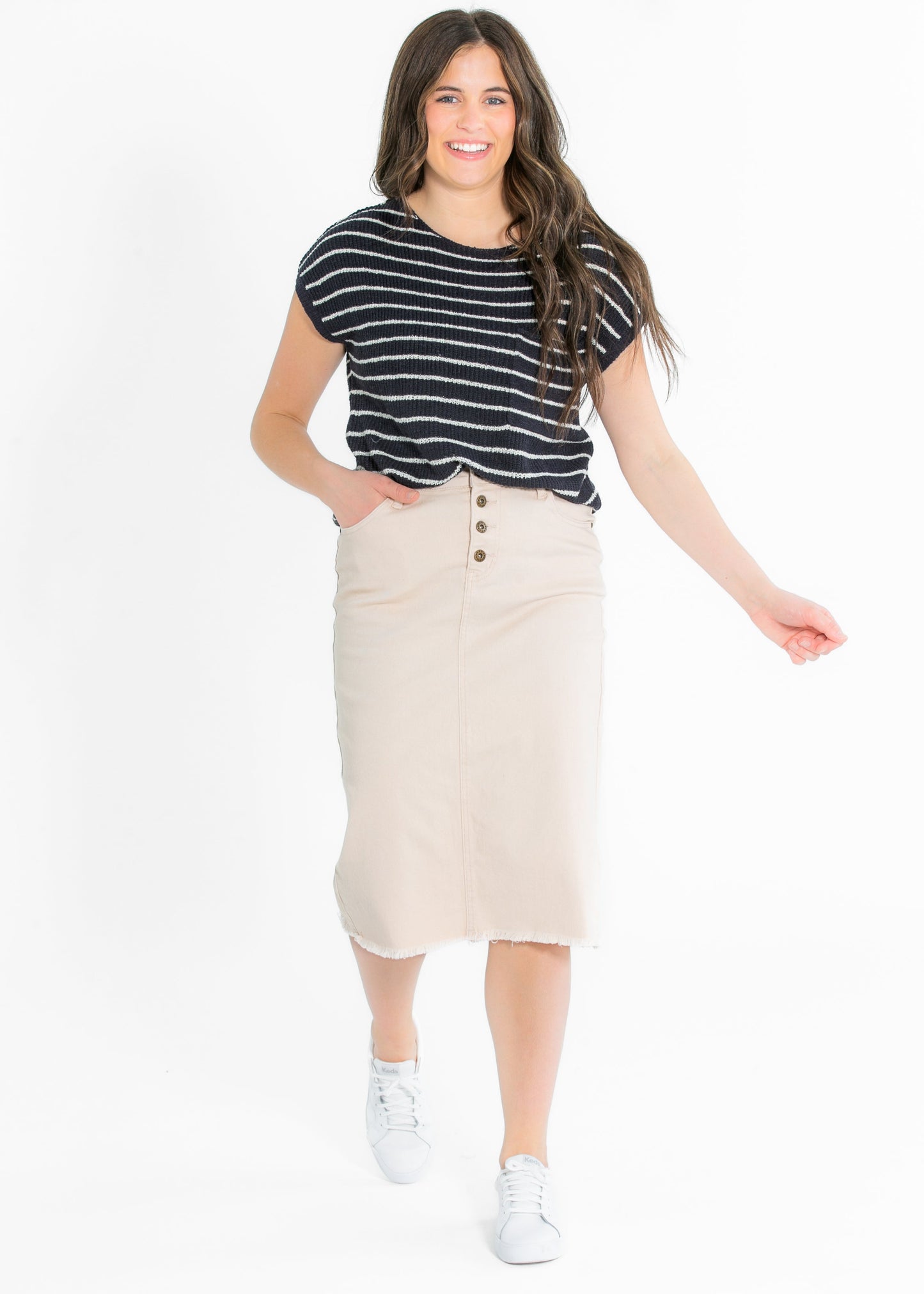 Kobe Raw Hem Denim Midi Skirt