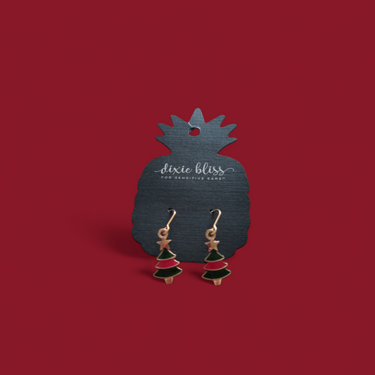 Small Red/Grn Christmas Tree Dangle Earrings