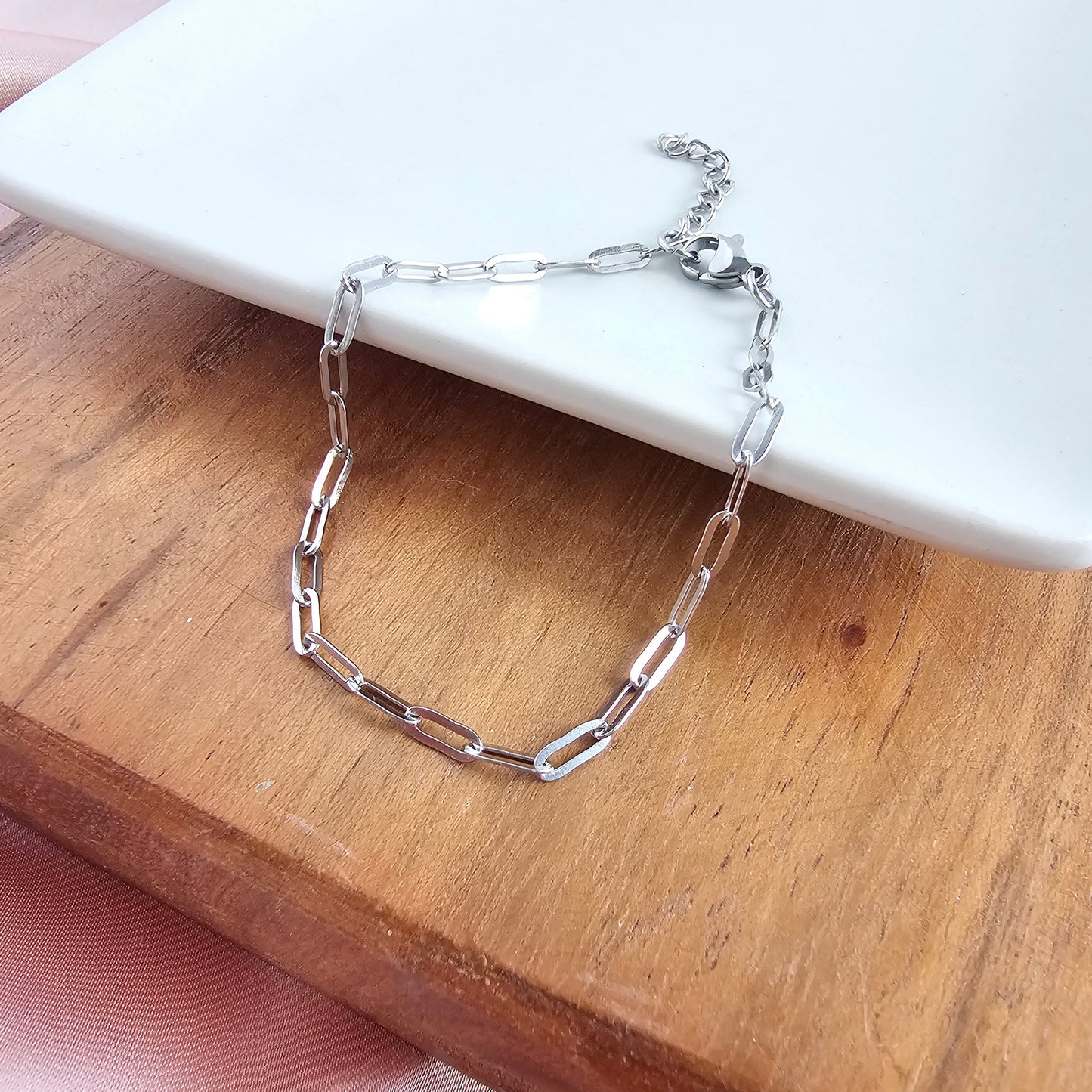 Luxe Silver Delicate Paper Clip Bracelet