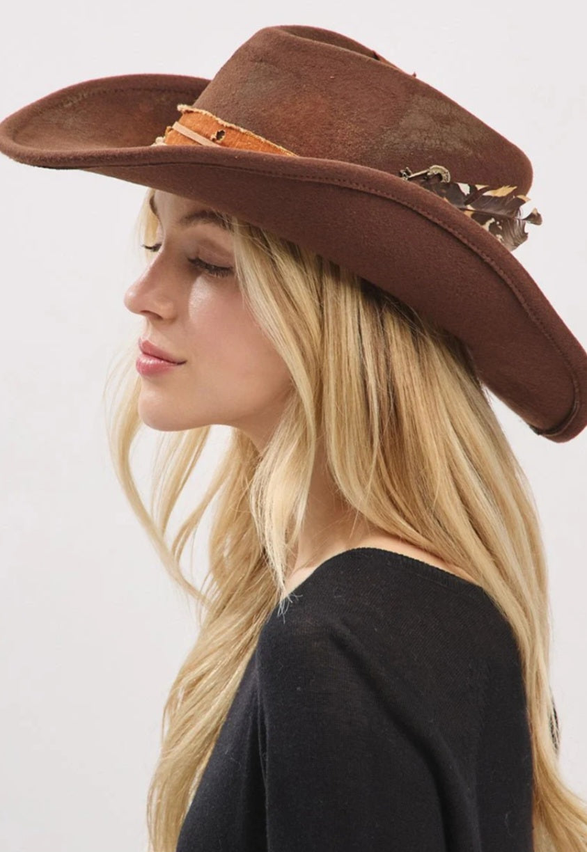 Taos Trails Brown Vintage Felt Cowgirl Hat