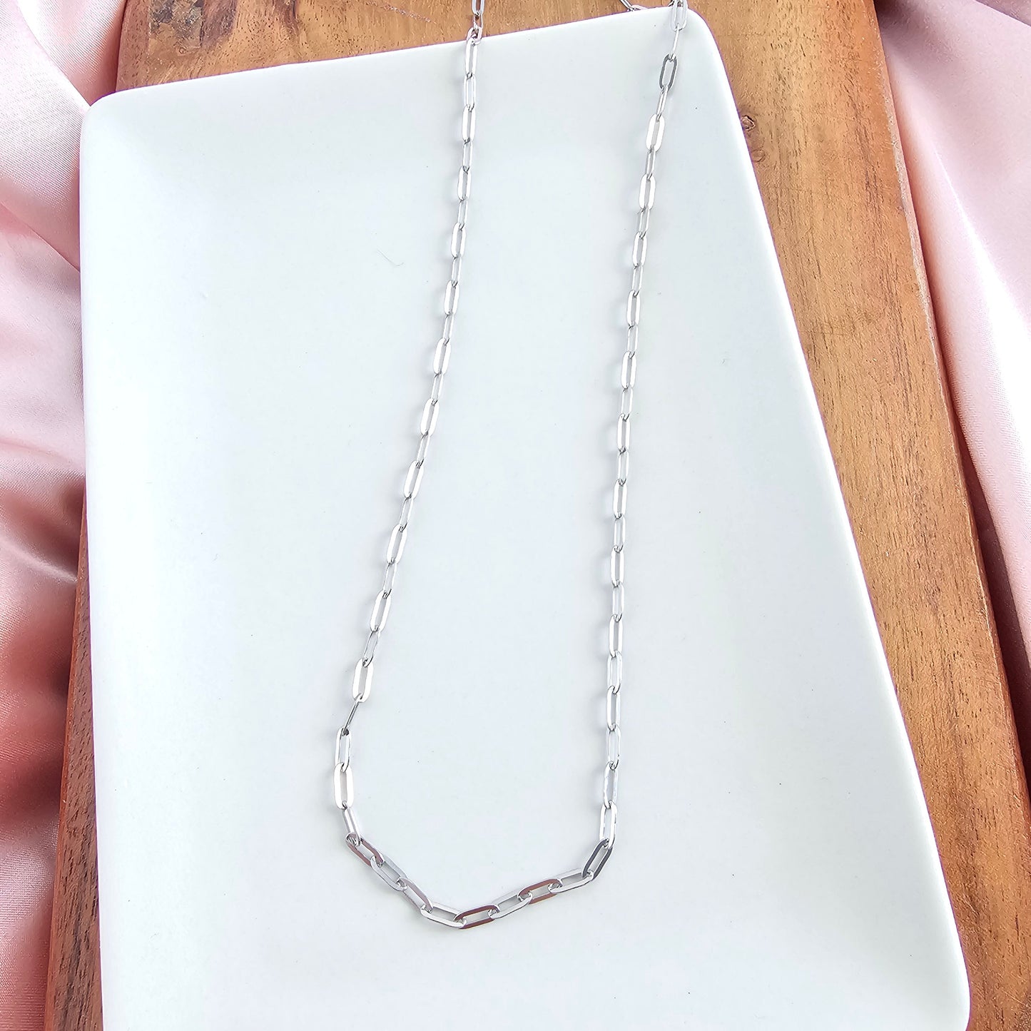 Luxe Silver Delicate Paper Clip Chain - 18"