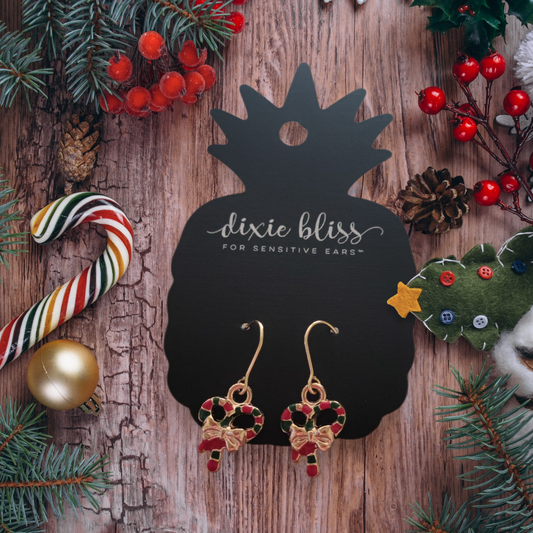 Candy Cane Bow Dangle Earrings