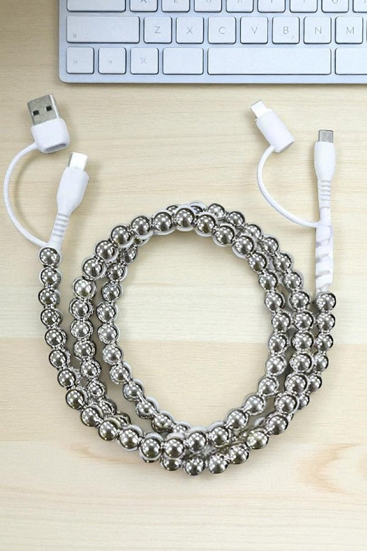 Updated Silver Beaded Cord Phone Charger ETA 9/22/25
