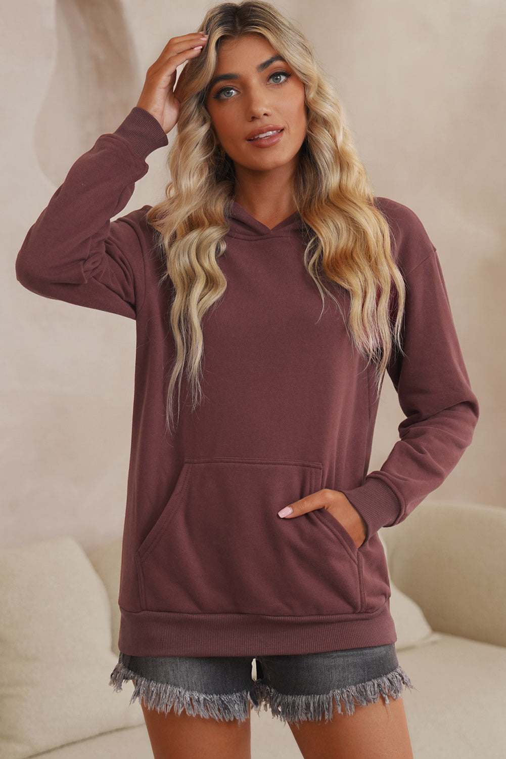 Dropped Shoulder Kangaroo Pocket Hoodie