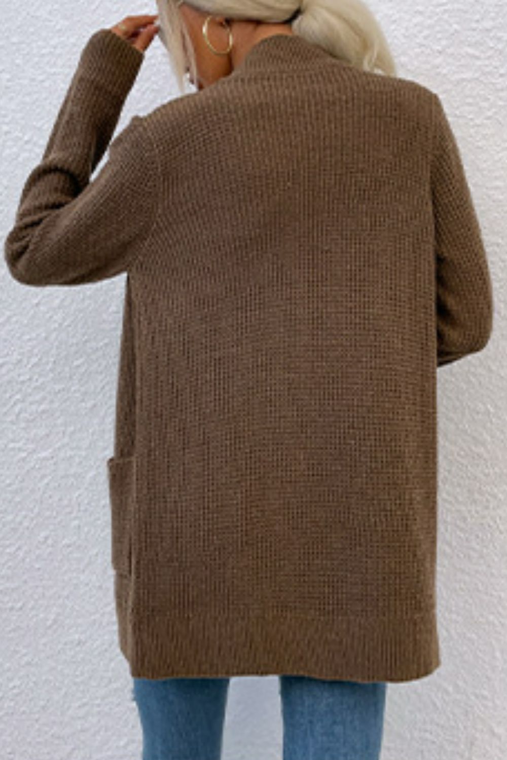 Open Front Rib-Knit Cardigan with Pockets