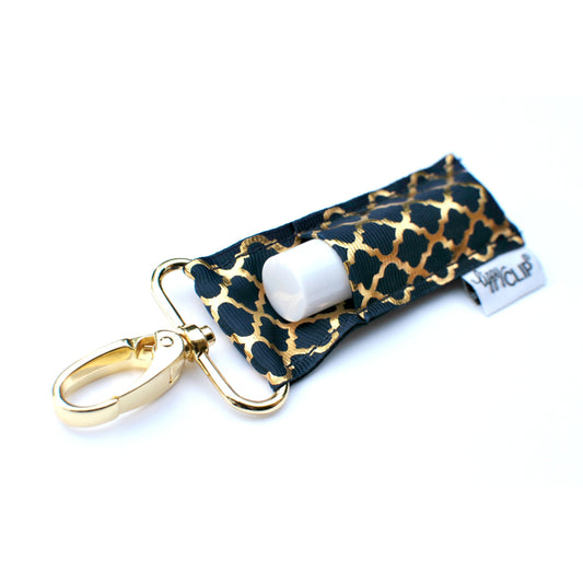 Gold Quatrefoil on Navy LippyClip® Lip Balm Holder