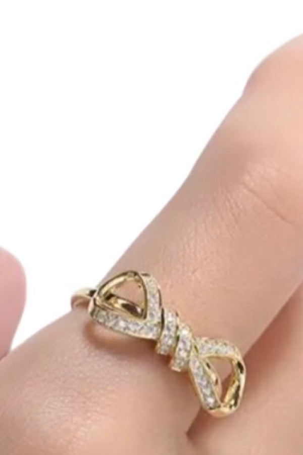 Gold Rhinestone Bow Ring