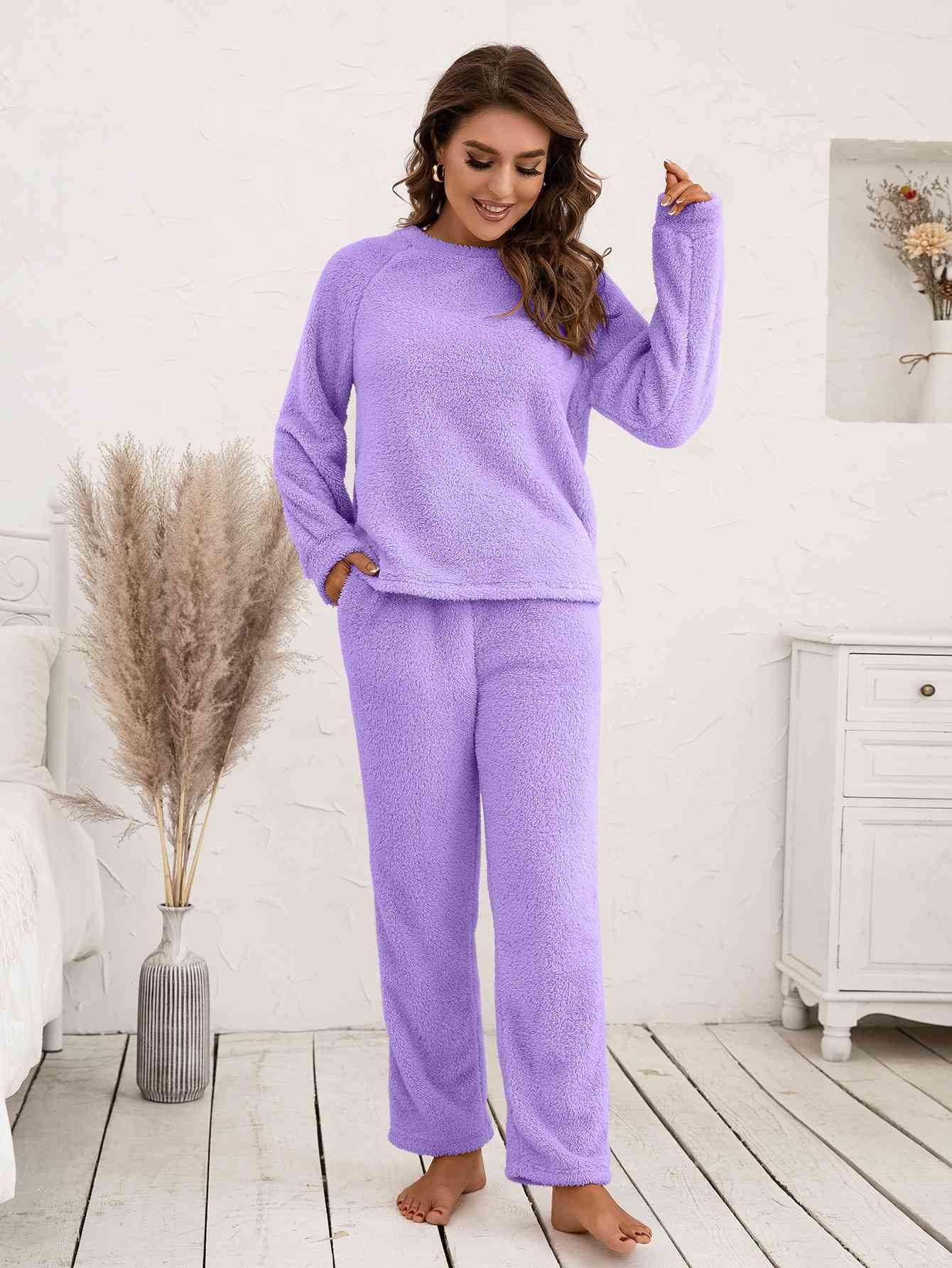 Teddy Long Sleeve Top and Pants Lounge Set