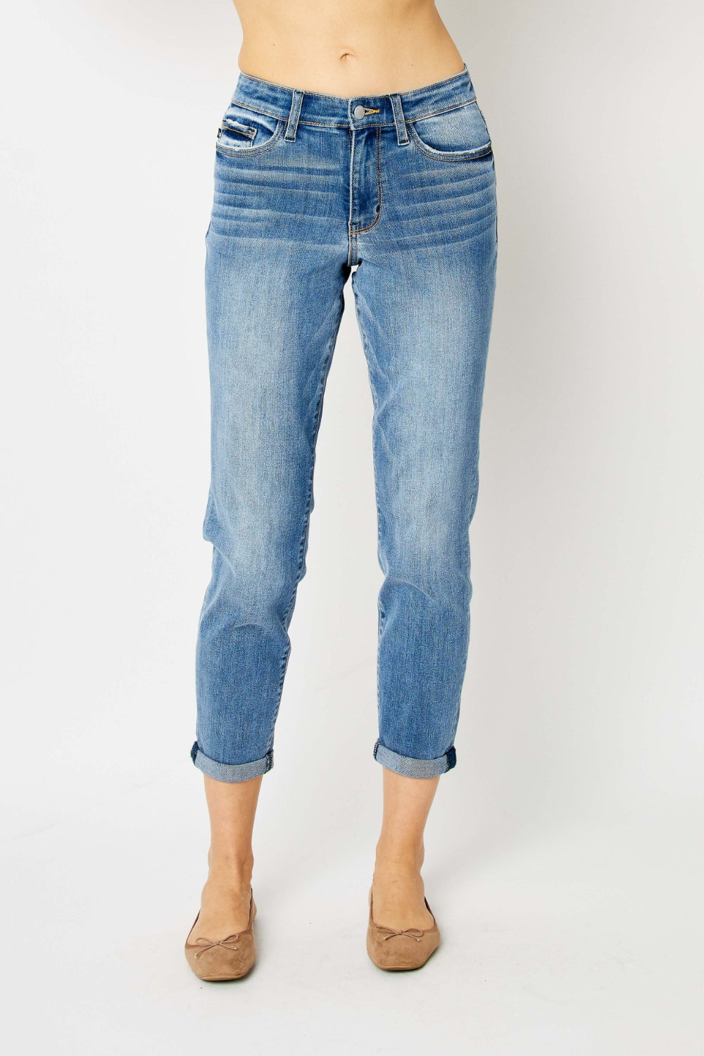 Judy Blue Full Size Cuffed Hem Slim Low Waist Slim Jeans
